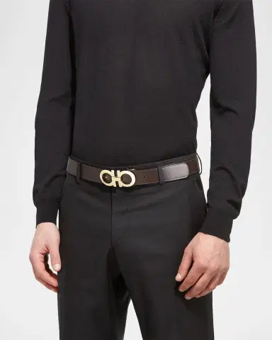 Ferragamo Men's Reversible Double-Gancini Leather Belt | Thumbnail 2 Ferragamo Men's Reversible Double-Gancini Leather Belt | Thumbnail 2