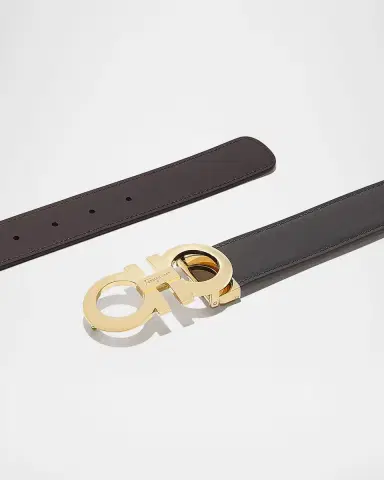 Ferragamo Men's Reversible Double-Gancini Leather Belt | Thumbnail 4 Ferragamo Men's Reversible Double-Gancini Leather Belt | Thumbnail 4
