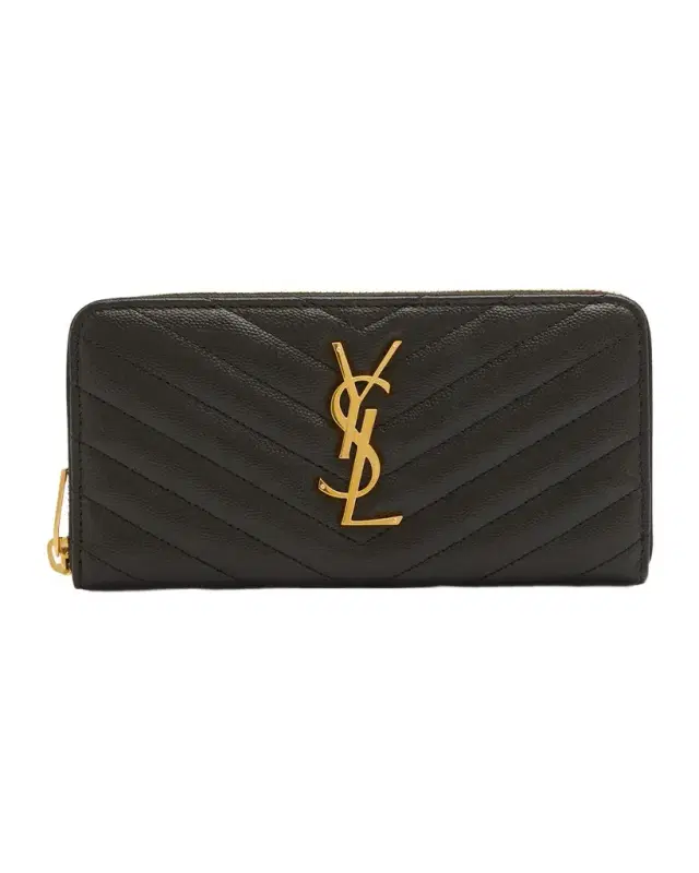 YSL Monogram Large Zip Wallet in Grained Leather
