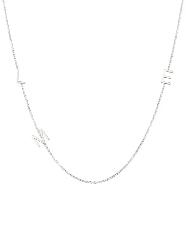 Mini 3-Letter Personalized Necklace, 14k White Gold