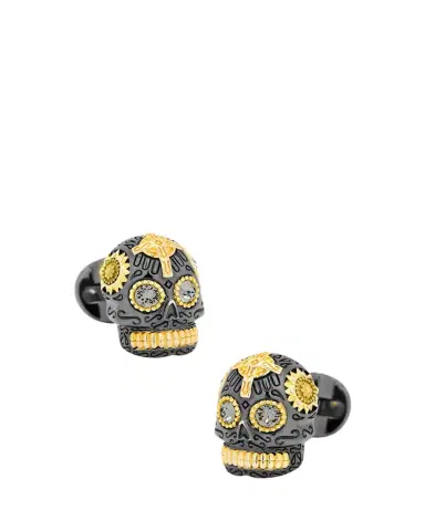 Cufflinks, Inc. 3D Day of the Dead Sugar Skull Cuff Links, Black/Gold | Thumbnail 1