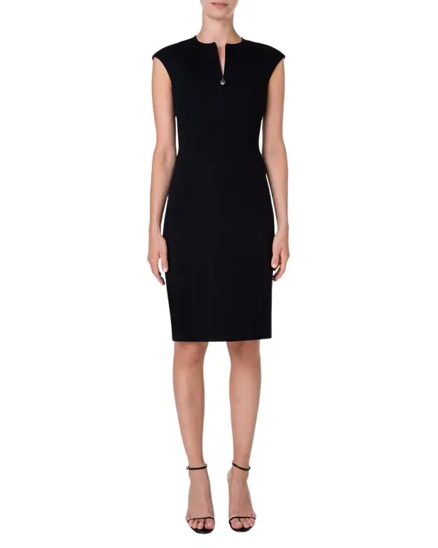 Akris punto Cap-Sleeve Zip-Front Seamed Dress, Black