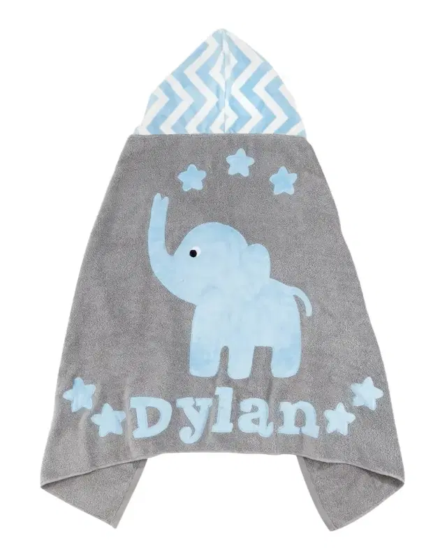 Boogie Baby Personalized "Big Foot" Elephant Hooded Towel, Blue `