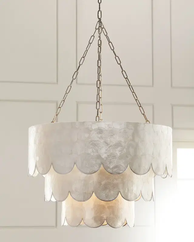 Three-Tiered Scalloped Capiz 3-Light Chandelier Three-Tiered Scalloped Capiz 3-Light Chandelier