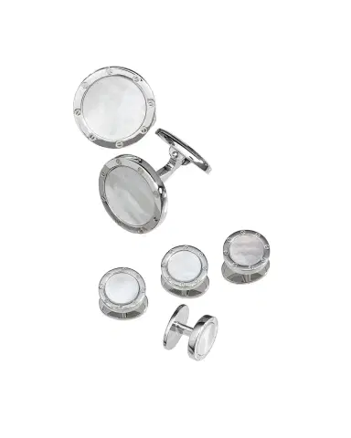 Jan Leslie Round Mother-of-Pearl Cuff Link and Stud Set | Thumbnail 1