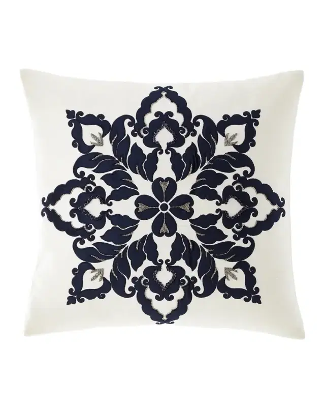 Velvet & Linen Beaded Decorative Pillow