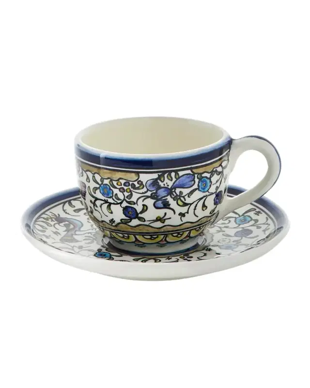 Pavoes Blue and Green Cups & Saucers, Set of 4