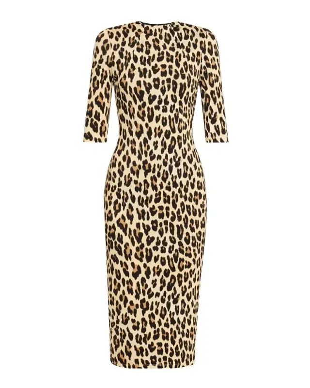 ALICE + OLIVIA Delora Fitted Leopard Mock-Neck Dress