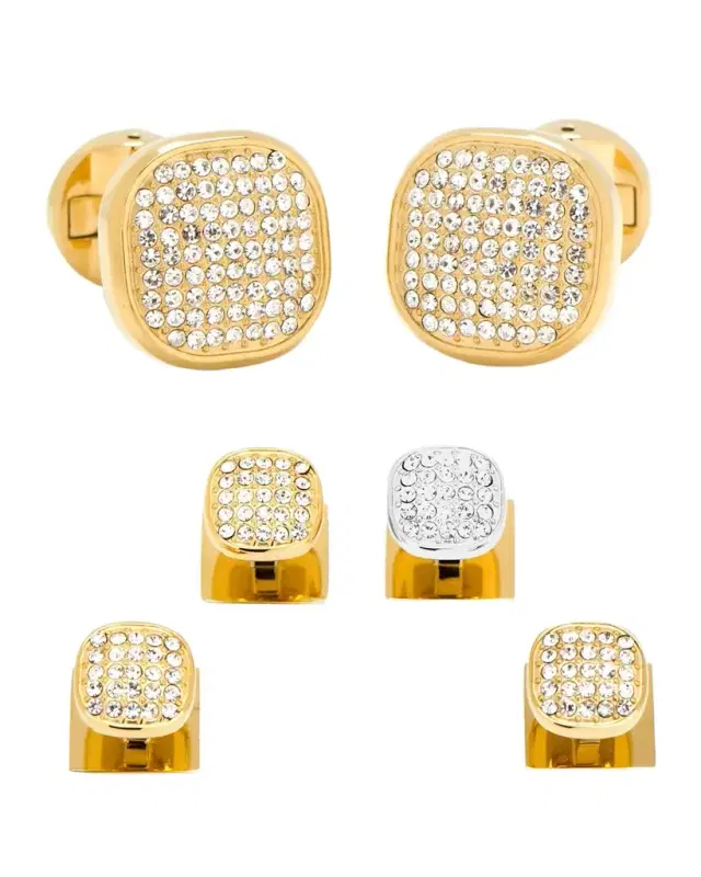 White Preciosa Pave Cuff Links Stud Set