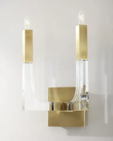 John-Richard Collection Acrylic and Brass Double-Light Wall Sconce | Thumbnail 2 John-Richard Collection Acrylic and Brass Double-Light Wall Sconce | Thumbnail 2