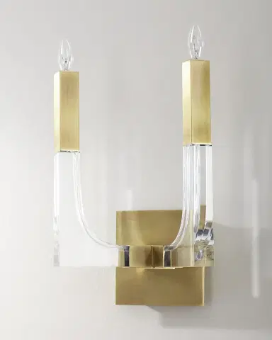 John-Richard Collection Acrylic and Brass Double-Light Wall Sconce | Thumbnail 1 John-Richard Collection Acrylic and Brass Double-Light Wall Sconce | Thumbnail 1