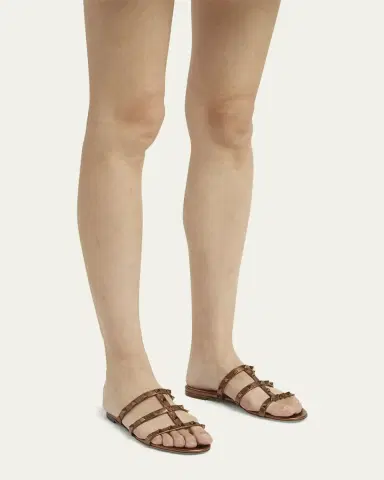 Valentino Garavani Rockstud Metallic City Flat Slide Sandals | Thumbnail 2 Valentino Garavani Rockstud Metallic City Flat Slide Sandals | Thumbnail 2