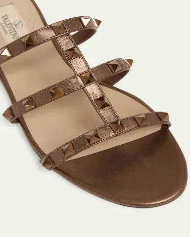 Valentino Garavani Rockstud Metallic City Flat Slide Sandals | Thumbnail 5 Valentino Garavani Rockstud Metallic City Flat Slide Sandals | Thumbnail 5
