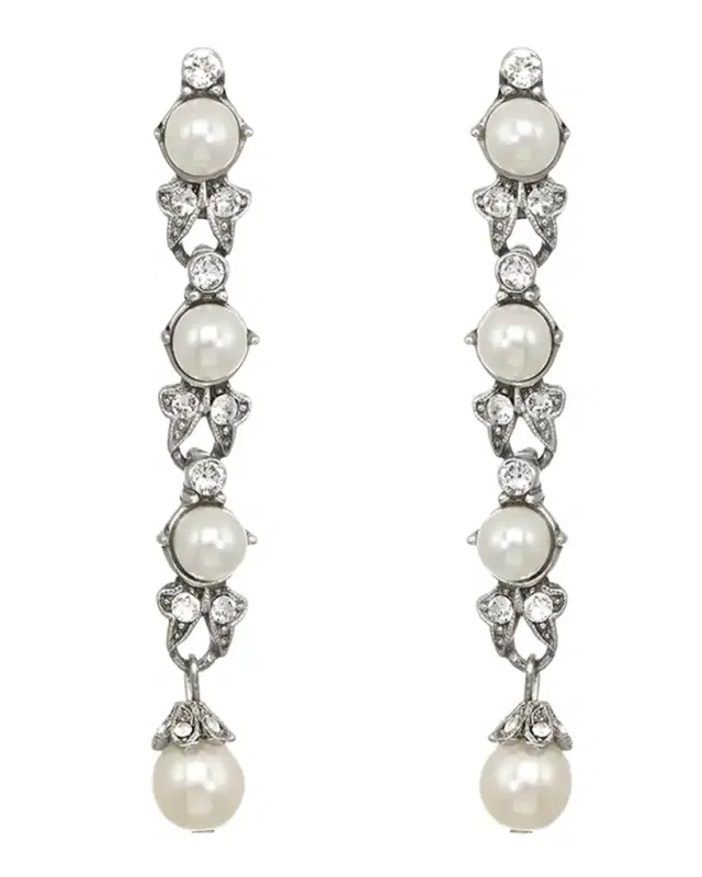 Linear Glass-Pearl And Crystal Drop Earrings