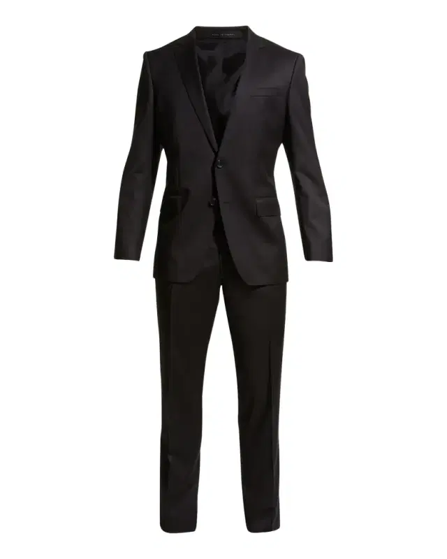 Men 's Stretch-Wool Basic Two-Piece Slim Fit Suit, Black