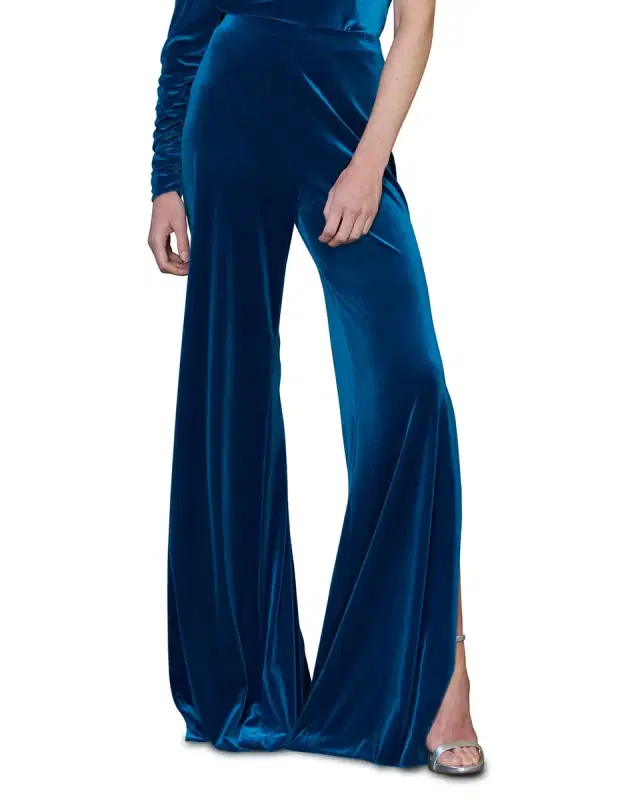 ML Monique Lhuillier Wide Leg Velvet Pants w/ Side Opening