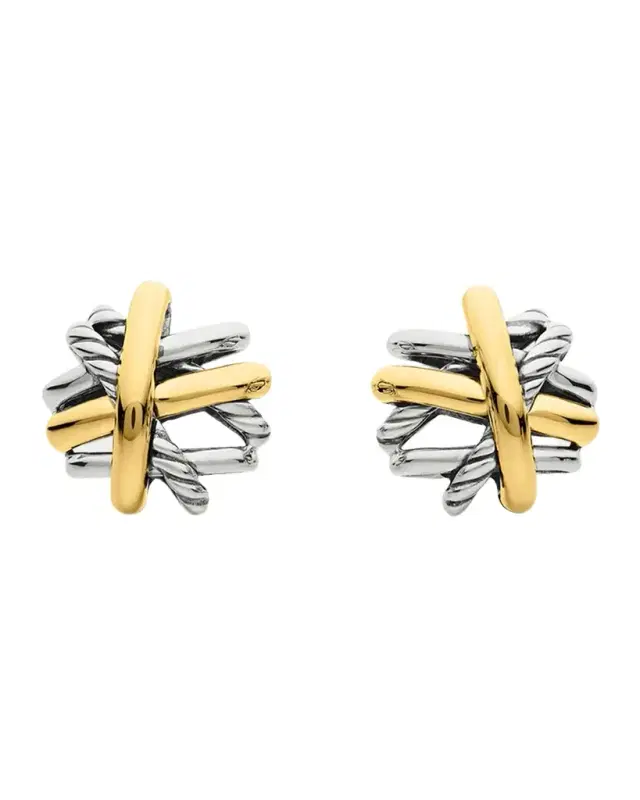 Crossover Stud Earrings in Silver with 18K Gold, 11mm