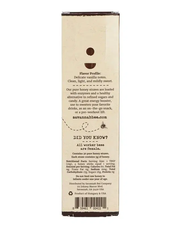 Savannah Bee Company 30 Pack Honey Straws
