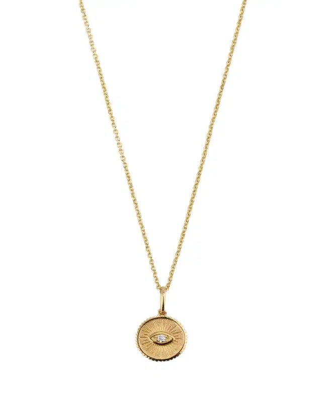 14k Diamond Evil Eye Coin Necklace