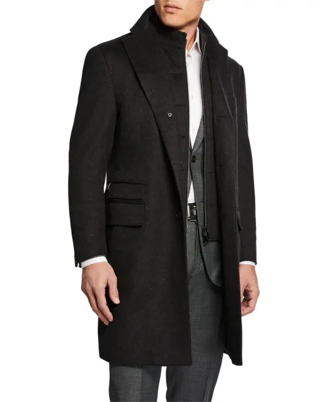 Men 's ID Wool Top Coat, Gray