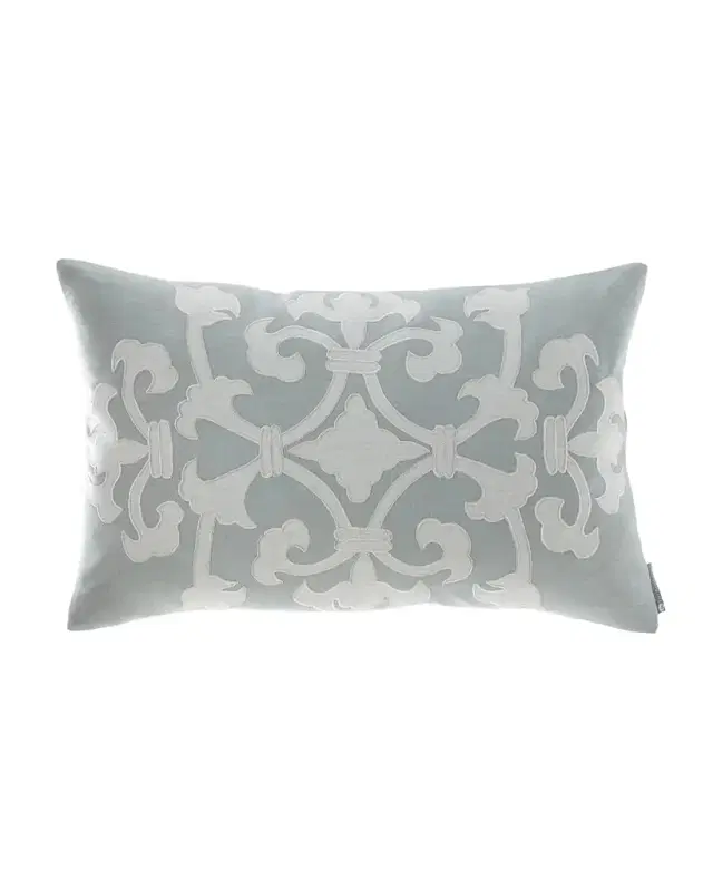 Angie Small Rectangle Pillow Spa Linen / White Linen Appliqué 14 x 22