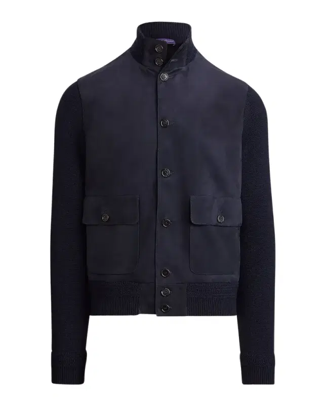 Suede-Front Cashmere Cardigan