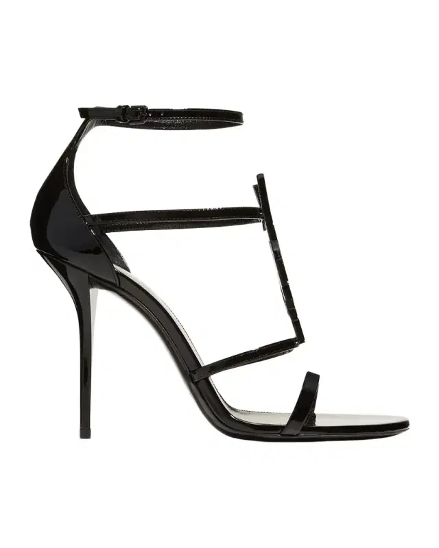 Saint Laurent 100mm Opyum YSL Patent Leather Sandals with Black Hardware