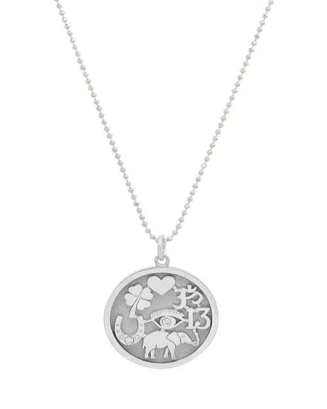 Jennifer Meyer 18k White Gold Good Luck Pendant Necklace with Diamonds