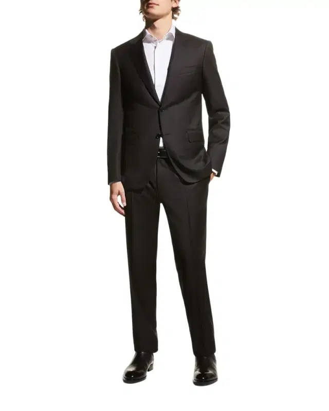 Men 's Solid Wool Two-Piece Suit