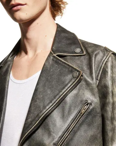 Golden Goose Men's Moto Distressed Leather Jacket | Thumbnail 5 Golden Goose Men's Moto Distressed Leather Jacket | Thumbnail 5