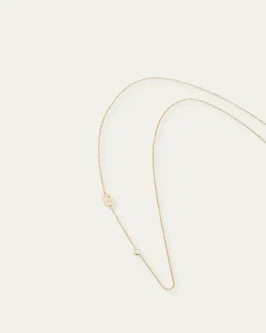 Zoe Lev Jewelry 14K Gold Asymmetrical Initial and Bezel Diamond Necklace, 16-18"L | Thumbnail 3
