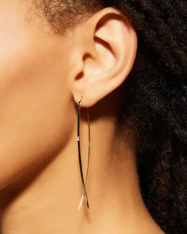 LANA Narrow Flat Diamond Hoop Earrings | Thumbnail 2