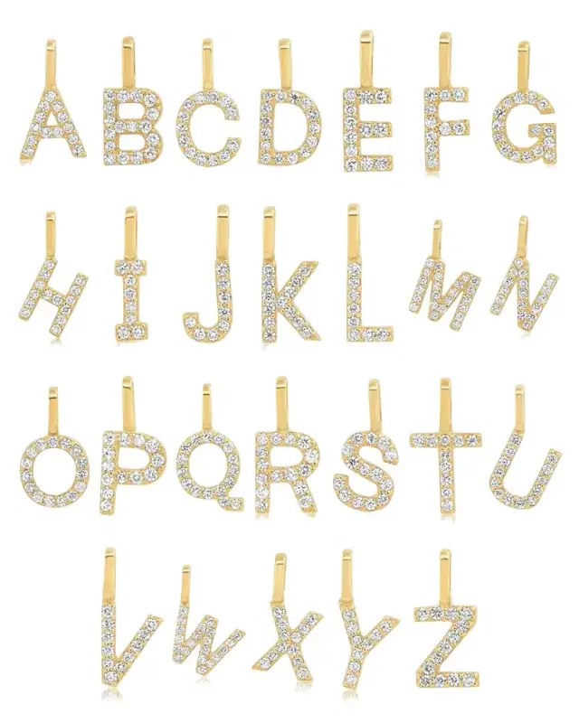 14K Pave Diamond Initial Charm