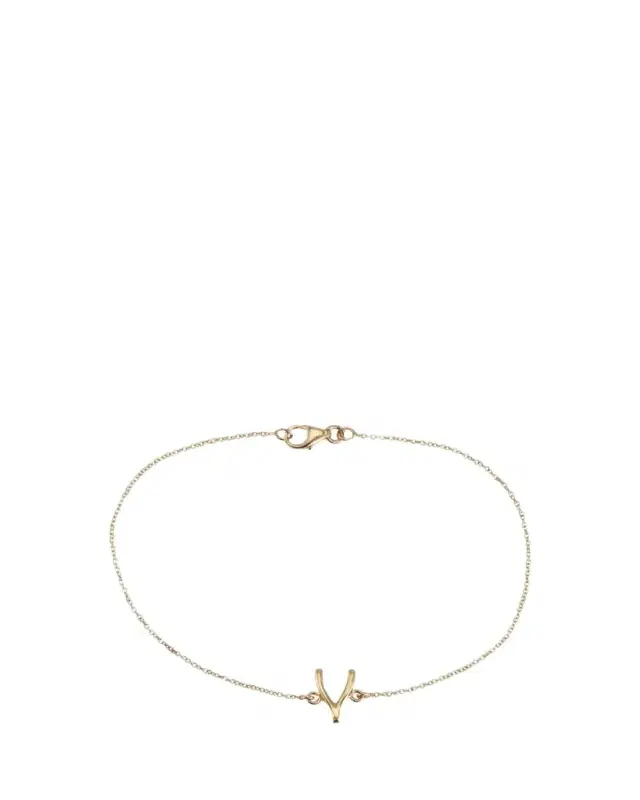 Jennifer Meyer 18k Gold Mini Wishbone Chain Bracelet on a 14k Chain