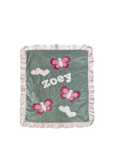Boogie Baby Girl's Fly Fly Butterfly Ruffle Blanket, Personalized | Thumbnail 1