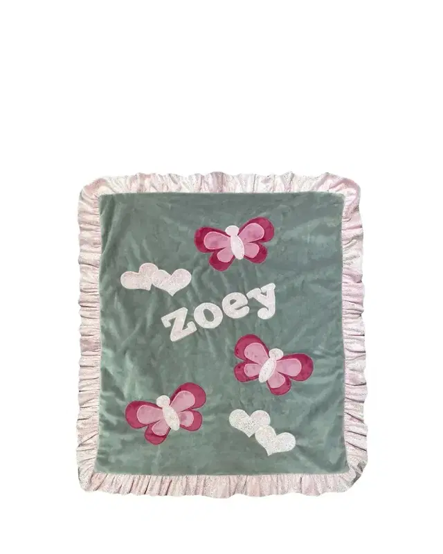 Boogie Baby Girl's Fly Fly Butterfly Ruffle Blanket, Personalized