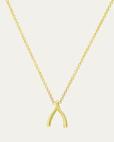 Jennifer Meyer 18k Yellow Gold Mini Wishbone Pendant Necklace on 14k Chain | Thumbnail 1