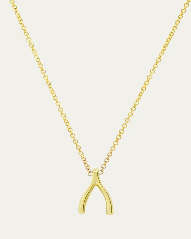 Jennifer Meyer 18k Yellow Gold Mini Wishbone Pendant Necklace on 14k Chain