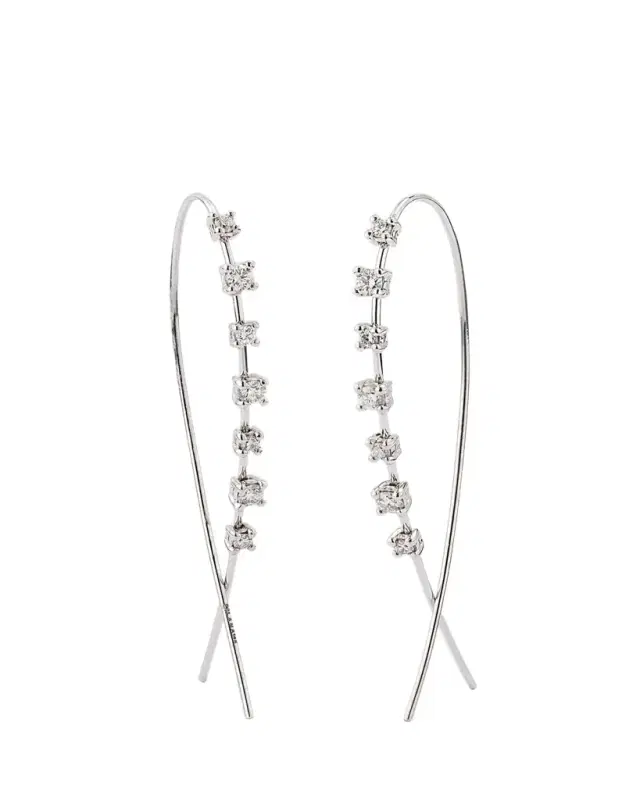 Lana 14K Gold Solo Mini Narrow Upside Down Hoop Earrings with Diamonds, 41mm