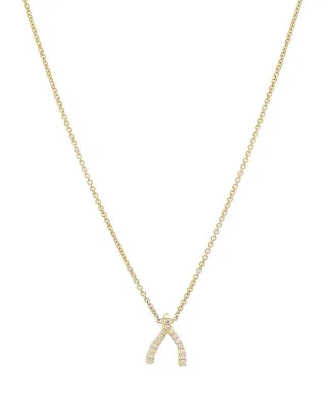Jennifer Meyer Diamond Mini Wishbone Necklace 18K Yellow Gold