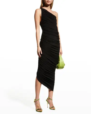 Norma Kamali Diana One-Shoulder Shirred Midi Dress | Thumbnail 3