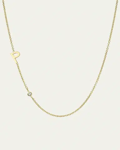 Zoe Lev Jewelry 14k Gold Asymmetrical Initial and Bezel Diamond Necklace | Thumbnail 3 Zoe Lev Jewelry 14k Gold Asymmetrical Initial and Bezel Diamond Necklace | Thumbnail 3