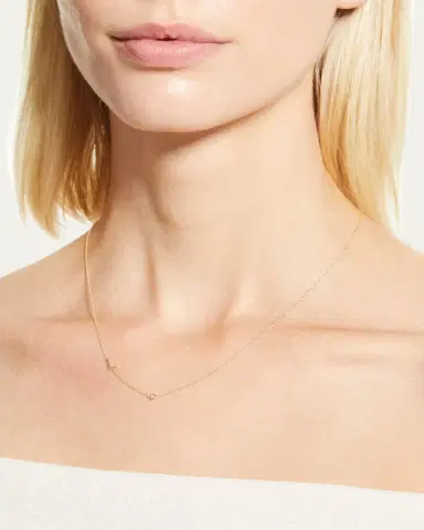 Zoe Lev Jewelry 14K Gold Asymmetrical Initial and Bezel Diamond Necklace, 16-18" | Thumbnail 2