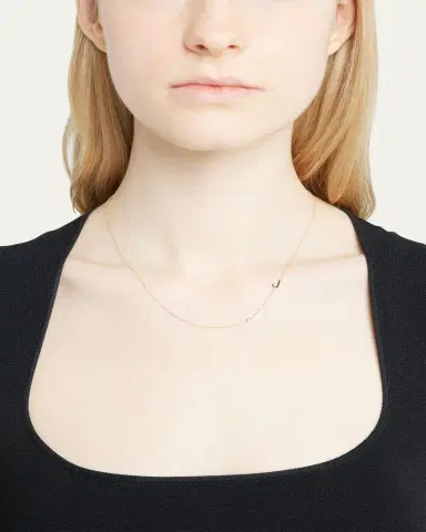 Zoe Lev Jewelry 14k Gold Asymmetrical Initial and Bezel Diamond Necklace | Thumbnail 2 Zoe Lev Jewelry 14k Gold Asymmetrical Initial and Bezel Diamond Necklace | Thumbnail 2