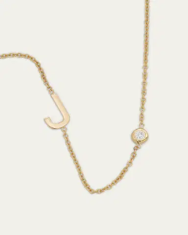 Zoe Lev Jewelry 14k Gold Asymmetrical Initial and Bezel Diamond Necklace | Thumbnail 3 Zoe Lev Jewelry 14k Gold Asymmetrical Initial and Bezel Diamond Necklace | Thumbnail 3