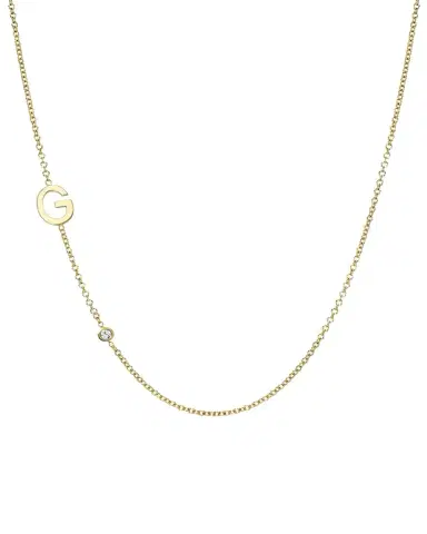 Zoe Lev Jewelry 14k Gold Asymmetrical Initial and Bezel Diamond Necklace | Thumbnail 1