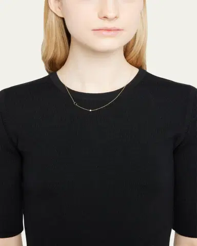 Zoe Lev Jewelry 14K Gold Asymmetrical Initial and Bezel Diamond Necklace, 16-18"L | Thumbnail 2