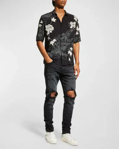 PURPLE Men's P002 Black Wash Blowout Slim Jeans | Thumbnail 2 PURPLE Men's P002 Black Wash Blowout Slim Jeans | Thumbnail 2
