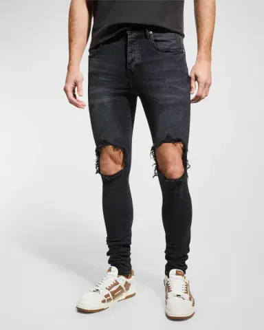 PURPLE Men's P002 Black Wash Blowout Slim Jeans | Thumbnail 4 PURPLE Men's P002 Black Wash Blowout Slim Jeans | Thumbnail 4