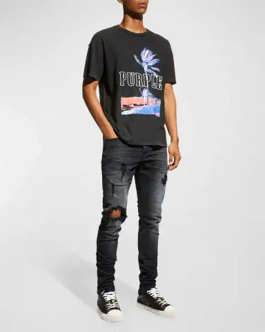 PURPLE Men's P002 Black Repair Slim Jeans | Thumbnail 2 PURPLE Men's P002 Black Repair Slim Jeans | Thumbnail 2